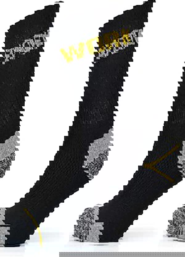 KAV Men's Work Socks - Comfortable, Wicking, Breathable, Walking, Smart, Durable, Black with Grey and Yellow Contrast, Size - UK 7-11