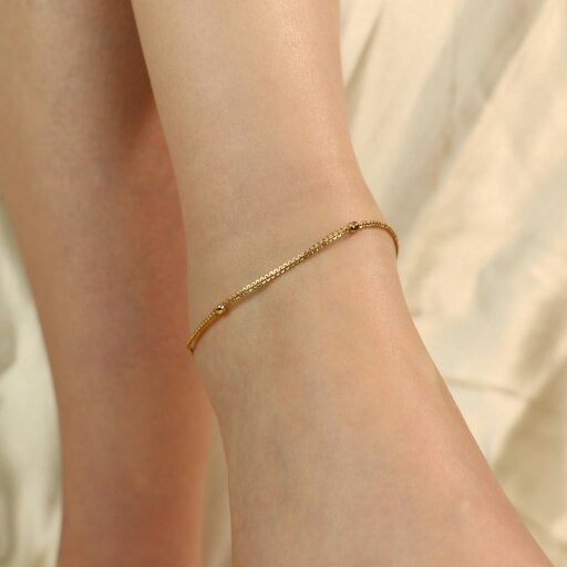 The Colourful Aura Golden Brass Beaded Round Ball Minimalist Boho Slim Foot Payal Anklet