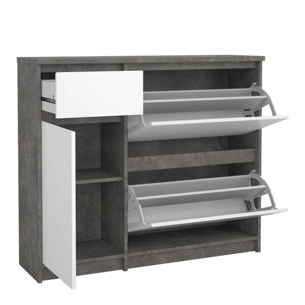 Wyld Haus Budapest Concrete Effect and White Wooden Shoe Cabinet 3 Doors 1 Drawer
