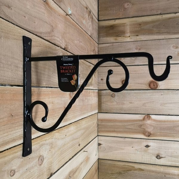 Samuel Alexander Pack of 2 Heavy Duty Handcrafted Metal 35cm Black Twisted Wall Bracket Hook For Garden Patio Hanging Basket Planter Bird Feeder