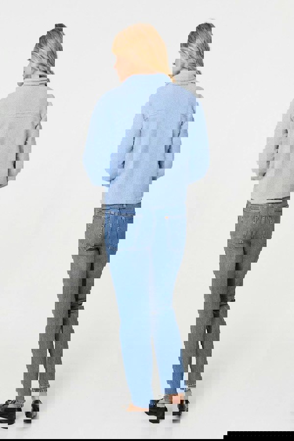 Blue | Flannel Cropped Pocket Front Shacket
