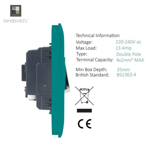 Trendi Switch 13 Amp Fused Spur with Flex Outlet in Bright Teal