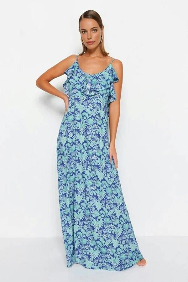 WOVCOR Woven Ruffled Beach Midi Dress