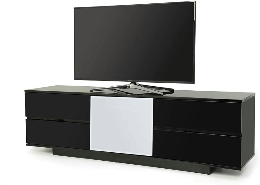 Centurion Supports AVITUS ULTRA Remote Friendly Beam-Thru Premium Black with 4-Black Drawers 32"-65" Flat Screen TV Cabinet