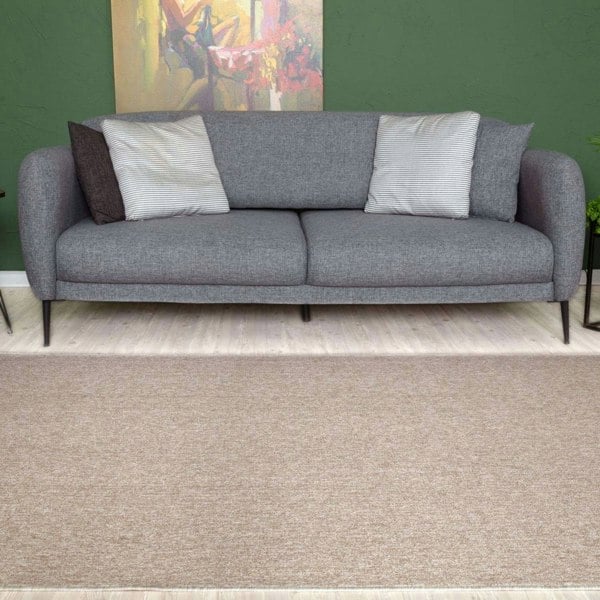 Beige Low Pile Area Rug Plain Design non-shedding