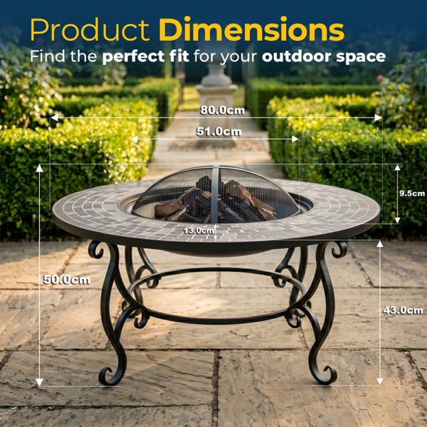 Homeology GINESSA Garden Heater Fire Pit Coffee Table Barbecue Ice Bucket - Mosaic Ceramic Finish