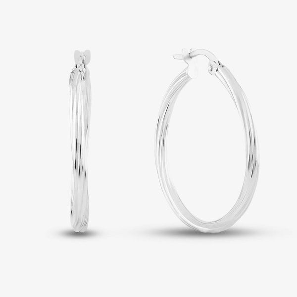 T. H. Baker 9ct White Gold Twist Hoop Earrings D01-5003-W