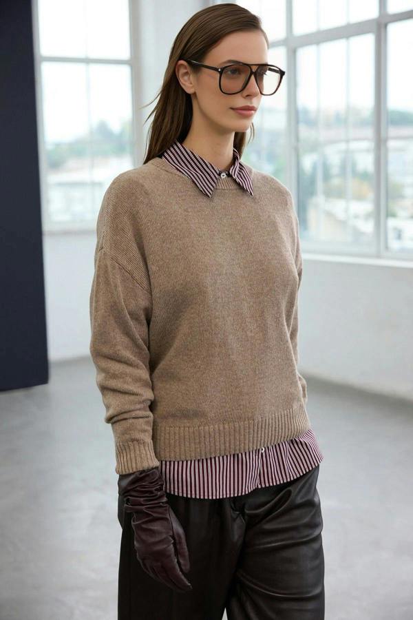 WOVCOR Cashmere Blend Crew Neck Knit Sweater