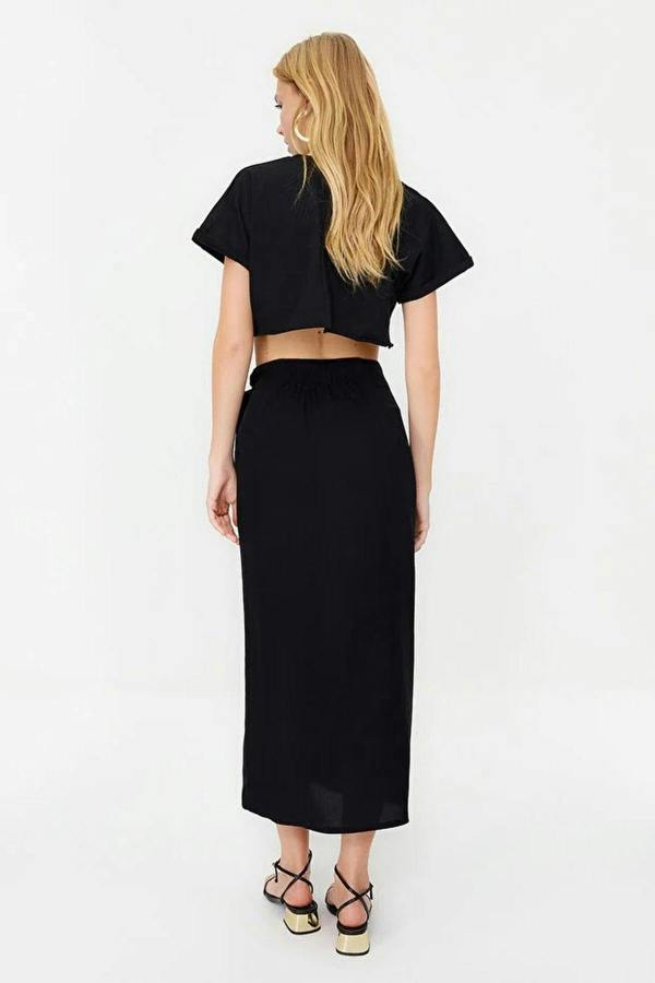 WOVCOR Double Breasted Maxi Length Woven Skirt with Tie Detail