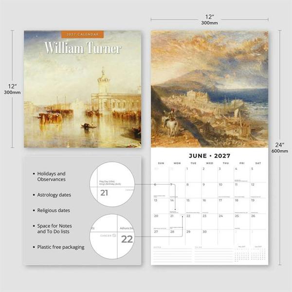 William Turner Calendar 2027, Wall Calendars, Month To View, Art, Gift