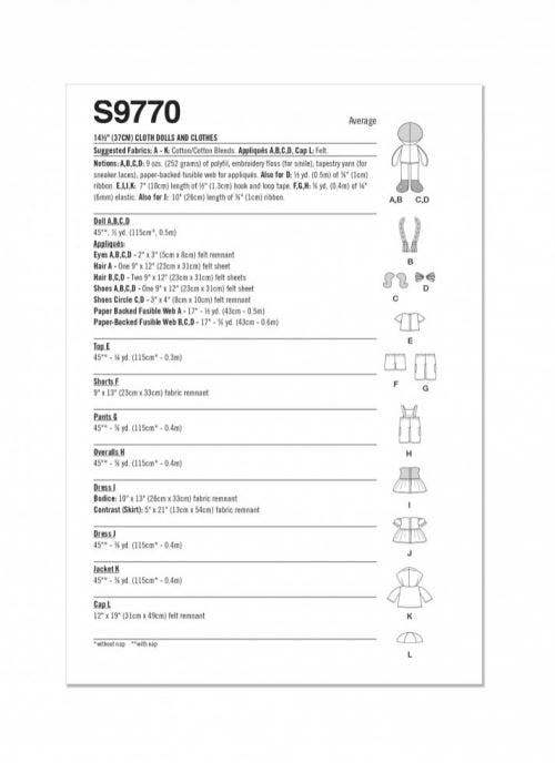 Simplicity Sewing Pattern 9770, Doll Clothes, Toys One Size - Intermediate