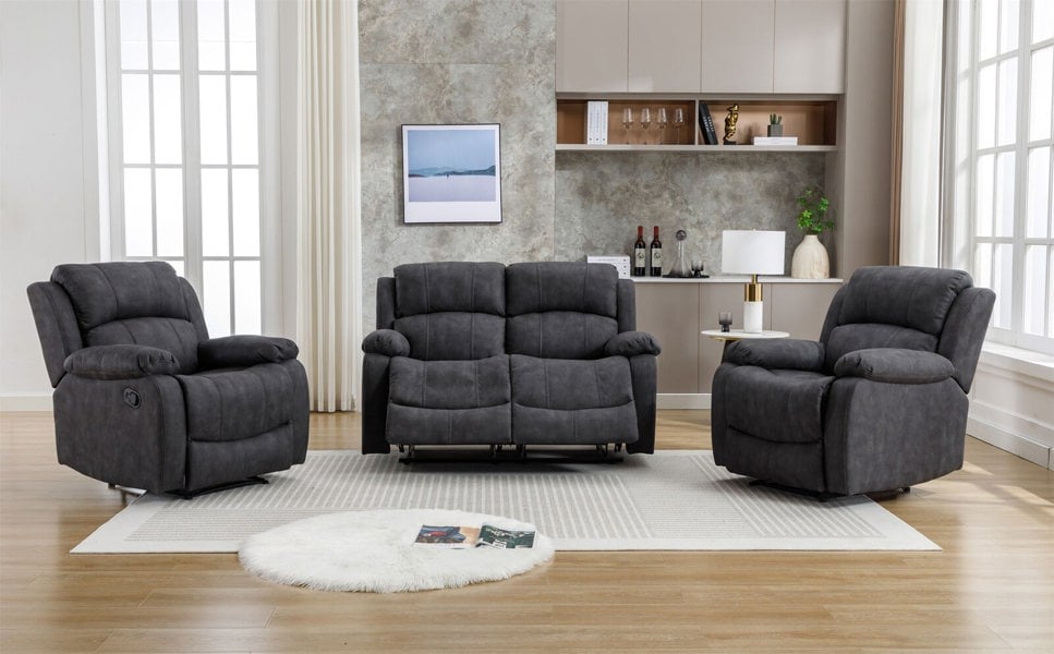 Furniture One Recliner Sofa, Leathaire Fabric Manual Recliner Armchair 105–135 Degrees Recliner Padded Sofa with Adjustable Backrest and Footrest