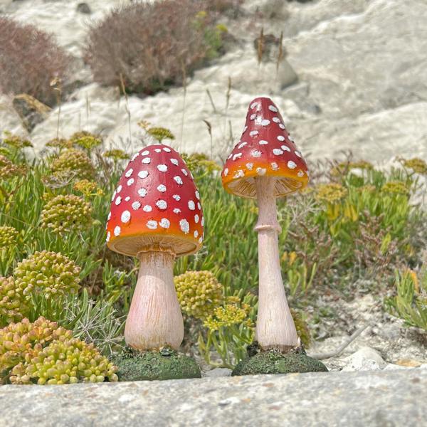 Farmwood Pair of Pointed Garden Mushroom Red Cap Toadstool Ornaments