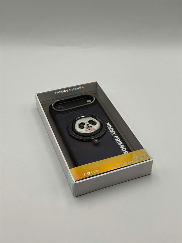 Nimmy Friends Nimmy Big Eye Cute Pet Travel Panda Face Case with Detachable MagSafe Grip for iPhone 17 Air 6.5" Black Grey