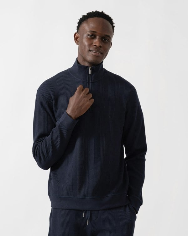 BOSS Orange Structure Mens 1/4 Zip Loungewear Top - Dark Blue 403