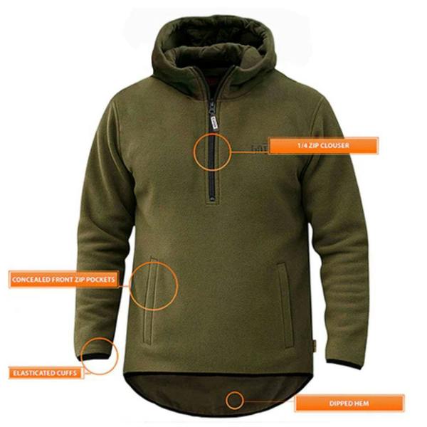 Game Kids Alpine Fleece Smock features 1/4 zip pockets hood