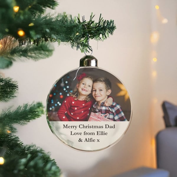Personalised Memento Company Personalised Message Photo Upload Glass Bauble
