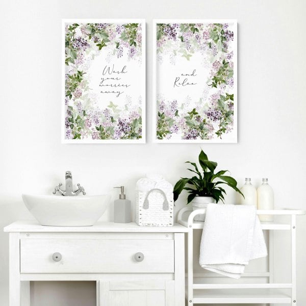 Art prints bathroom | set of 2 Shabby Chic wall art