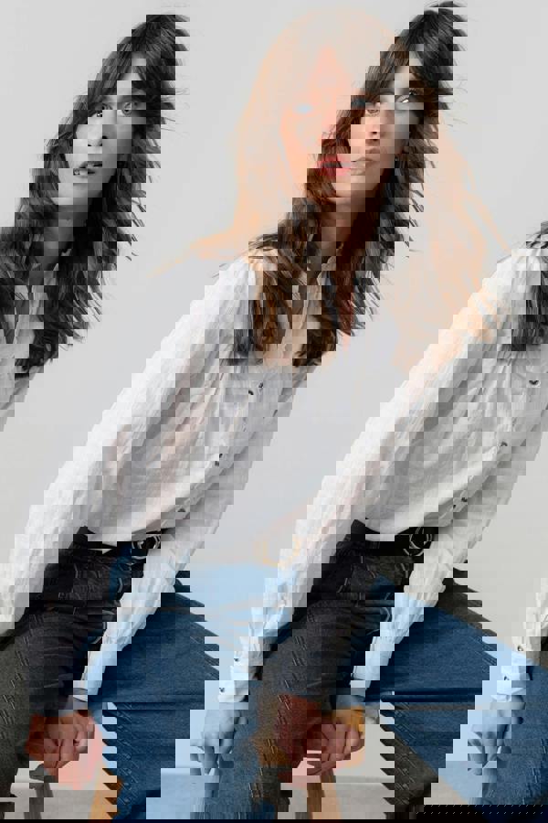 Lily & Me Wayfaring Cotton Check Blouse White