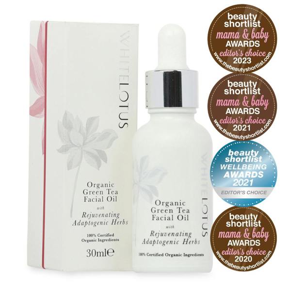White Lotus Beauty Organic Green Tea Facial Oil - With Rejuvenating Adaptogenic Herbs 30mL