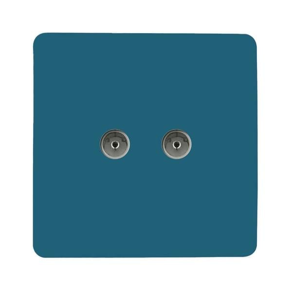 Trendi Switch 2 Gang Female Co-Axial Television Socket in Ocean Blue