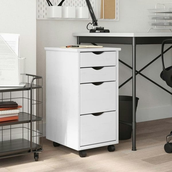 Berkfield Rolling Cabinet with Drawers MOSS White Solid Wood Pine