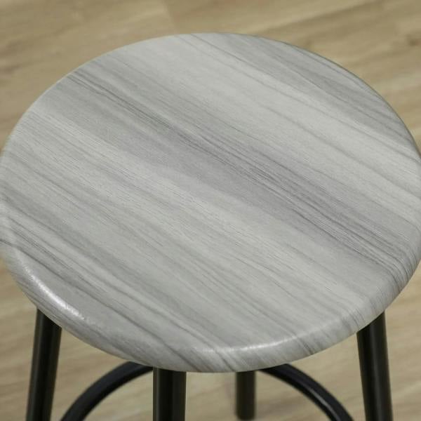 Grey round bar stool seat with black metal base for industrial bar seating