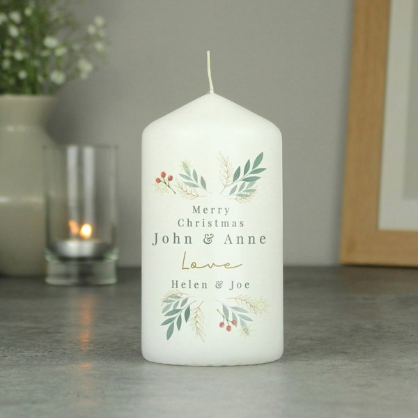Personalised Memento Company Personalised Christmas Foliage Pillar Candle