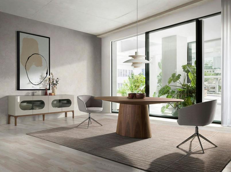 Angel Cerdá Grey and Walnut Wood Sideboard With Interior Lighting 3241