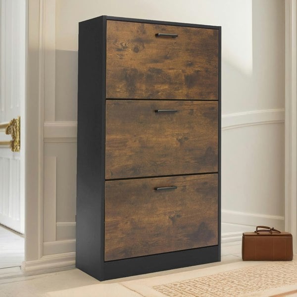 Rafaelo Mobilia 3 Drawer Shoe Storage Cabinet Rustic