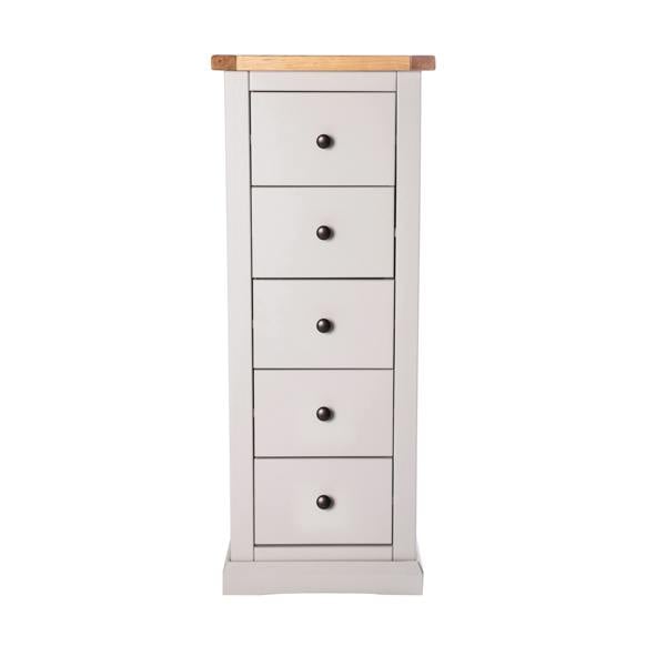 Loreo 5 Drawer Narrow Chest of Drawers Brass Knob