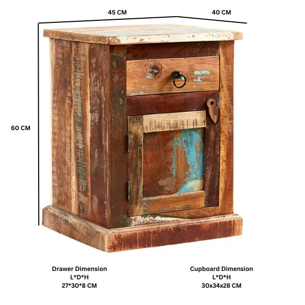 Wyld Haus Seattle Reclaimed Wood Modern Bedside Table 1 Drawer 1 Door
