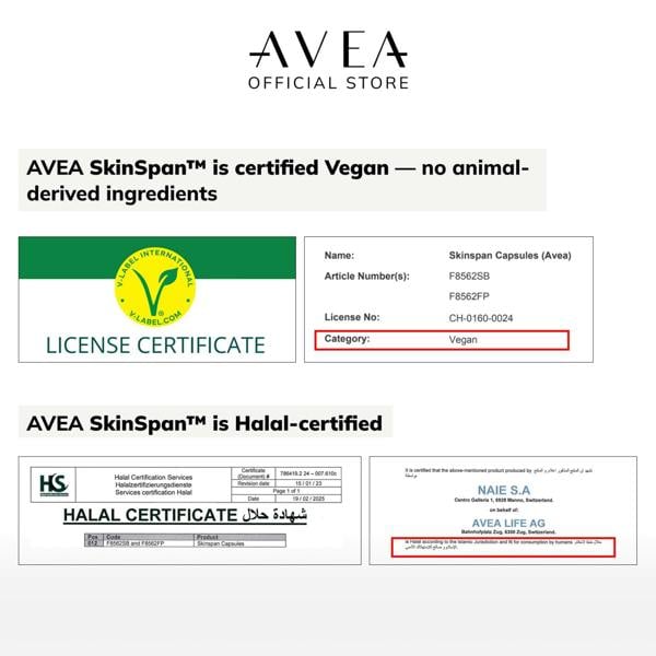 AVEA Skinspan (30 Capsules) - Skin Health with PhytoCellTec, Hyaluronic Acid, Ceramosides™ & Niacinamide - Reduces Fine Lines & Wrinkles - 100% Vegan