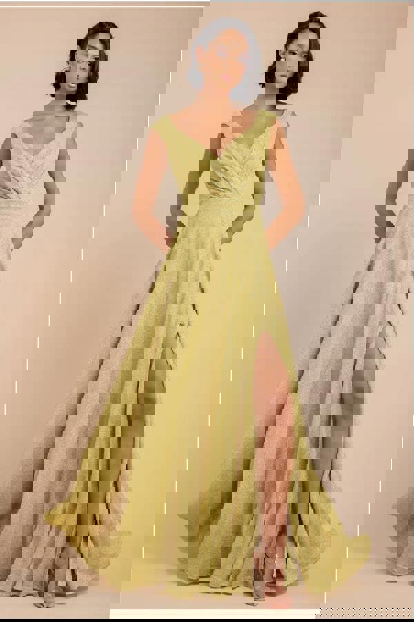 Crossover Lurex Glitter Maxi Dress - Gold DR1886