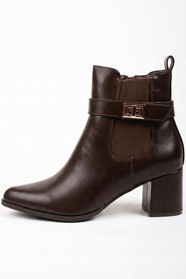 Genevieve Pointed Toe Block Heel Boots - Brown