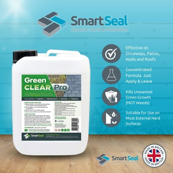 Smartseal Green Clear PRO Moss, Mould, Lichen & Black Algae Remover - 5 Litre