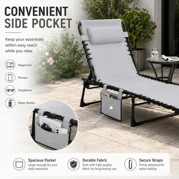 Foldable Sunbed Lounger-Light Grey image 7