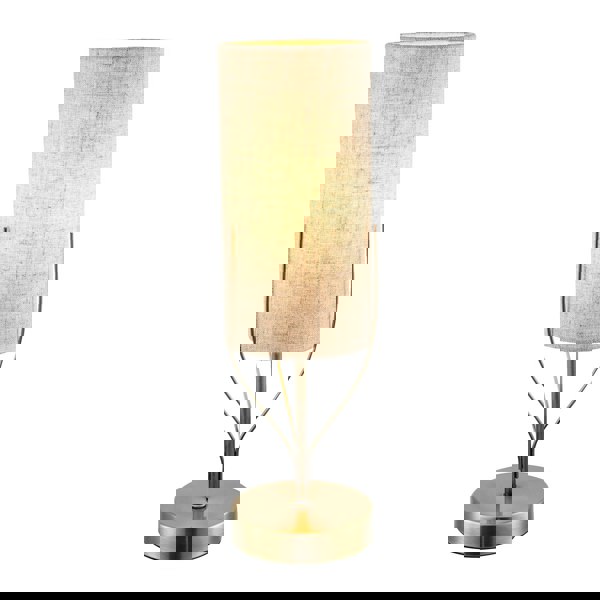 Sleek Antique Brass Metal Table Lamp with Cylindrical Linen Shade Image 1