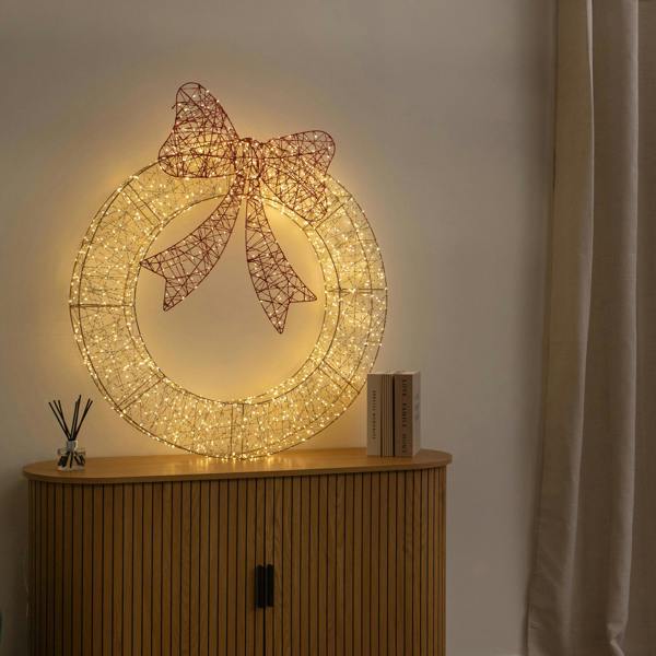 Samuel Alexander 90cm Light up Gold Twist Christmas Wreath with Red Bow and 1440 Warm White LEDs