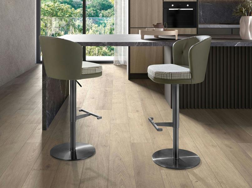 Angel Cerdá Swivel Stool in Dark Green and White Fabric and Olive Green Leatherette 4228