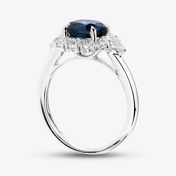 T. H. Baker 9ct White Gold 1.85ct Sapphire & 0.75ct Lab Grown Diamond Halo Ring LGR46788-SD