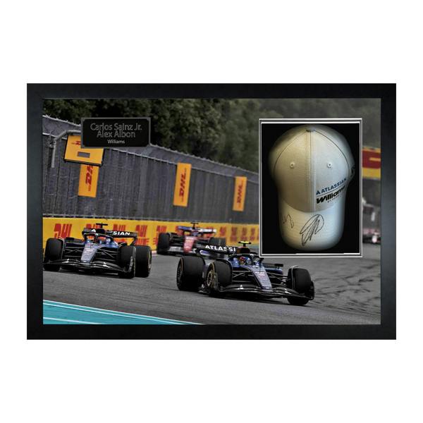 Carlos Sainz Jr & Alex Albon Signed Williams Racing F1 Cap Iconic Frame (ACG Cert)