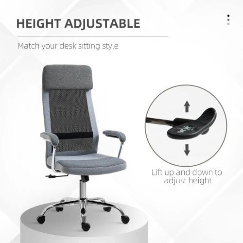 Bobobiy Office Chair, High Back Computer Chair with Adjustable Height, Swivel Rolling Wheels, Mesh Back and Linen-Feel Fabric Seat, Grey