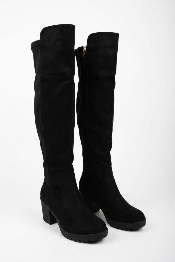 Genevieve Over The Knee Block Boots - Black Suede