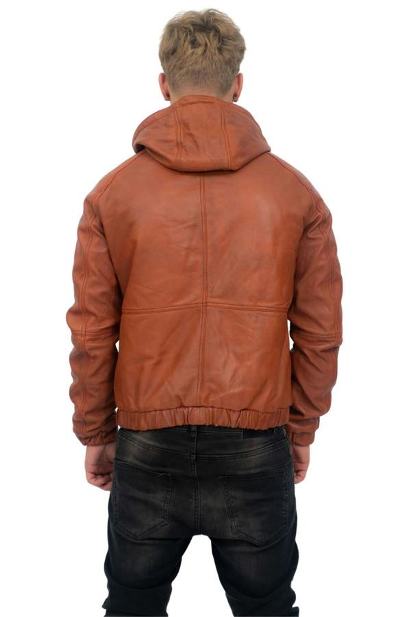 Infinity Leather Men’s Casual Leather Hooded Bomber Jacket-Odesa