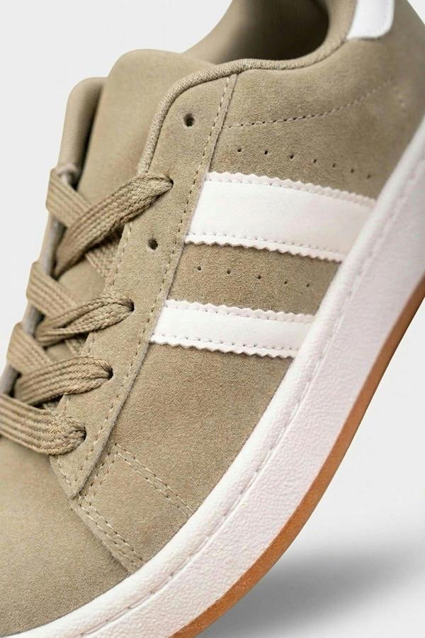 Constance Faux Suede Stripe Trainers - Khaki