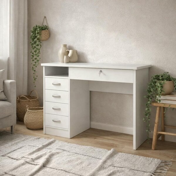 Wyld Haus Billabong White Wooden Office Desk 5 Drawers
