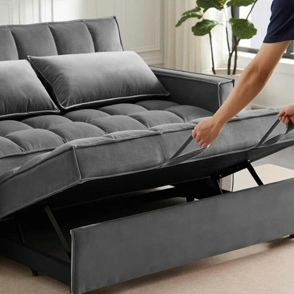Madrid Velvet 2 Seater Pullout Sofa Bed in Grey