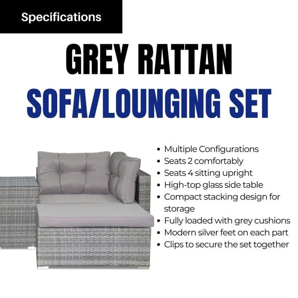 Samuel Alexander Luxury Grey Wicker Rattan Sofa Cube Garden Furniture Lounger Set With Glass Top Coffee Table