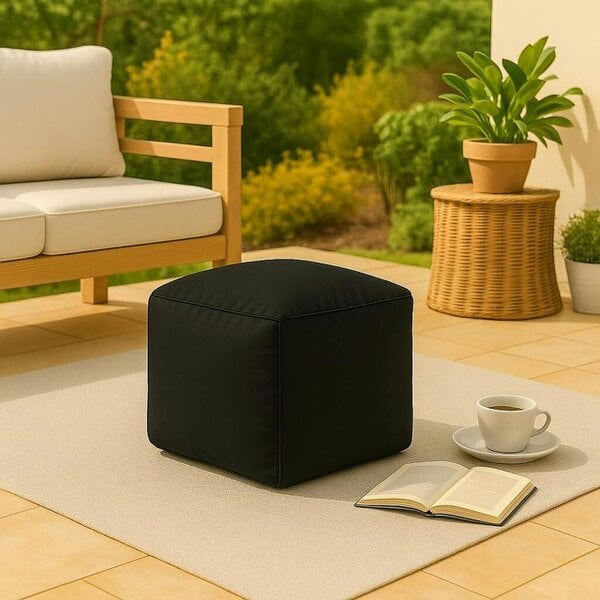 Night Zone Waterproof Bean Bag Footstool Pouffe Cube 40 x 40cm – Indoor & Outdoor Seating - Black